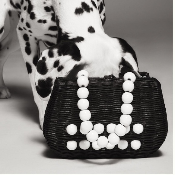 Bali Beaded Straw Black and White Woven Handbag Satchel - Picture 4 of 15